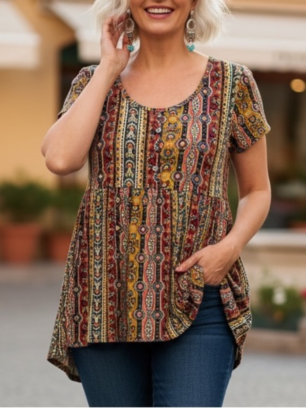 Bobbie Brooks Babydoll Tunic Short Sleeve Top Size M